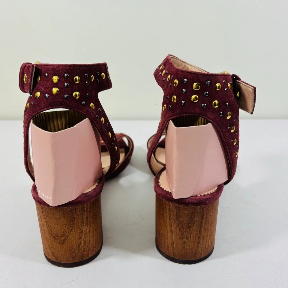 J. Crew Women's Penny Sandals in Gold & Violet Studded Burgundy Suede Women's 8